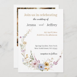 Boho Lente Bloemen Foto Trouw Uitnodiging