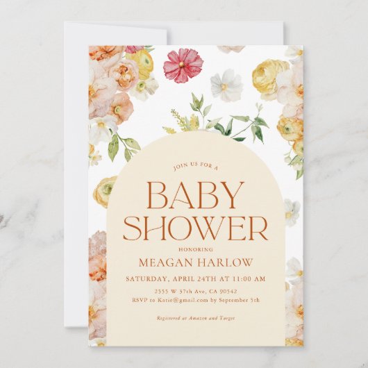 Boho Lente Bloemen Meisje Baby Shower Uitnodiging (Voorkant)