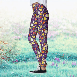 Boho Lente Kleurrijk Waterverf Bloemig Paars Leggings