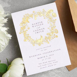 Boho Lente Krans Wilde Bloemen Pampas Geperst Goud Folie Uitnodiging