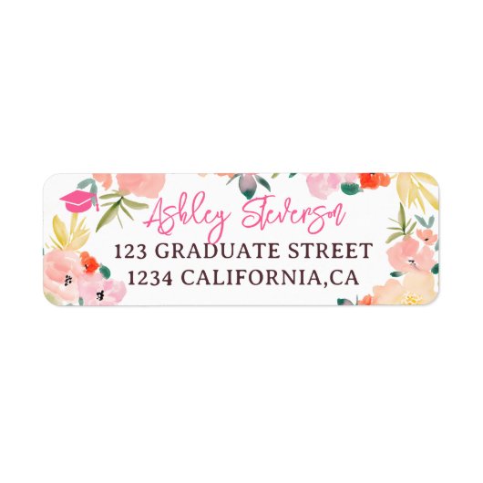 Boho lente roze tuin bloesem afstuderen etiket (Voorkant)
