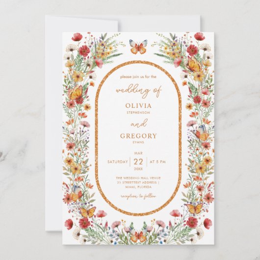 Boho Lente Waterverf Wildbloemen Foto Bruiloft Kaart (Voorkant)