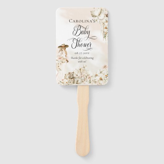 Boho Leopard | Baby shower van tropische regenwond Handwaaier (Voorkant)