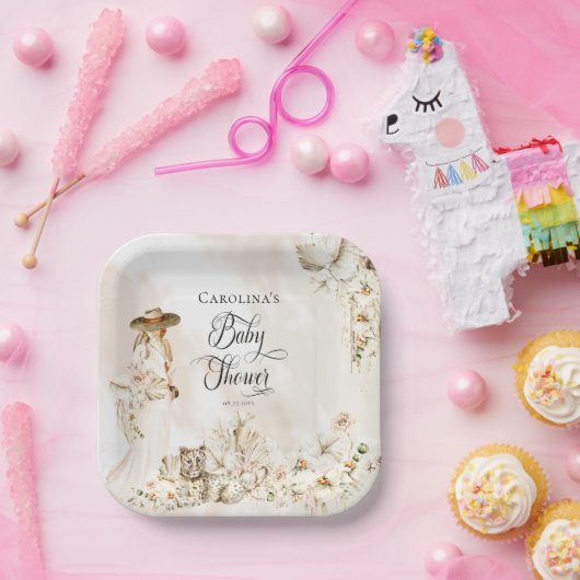 Boho Leopard | Baby shower van tropische regenwond Papieren Bordje (Feest)