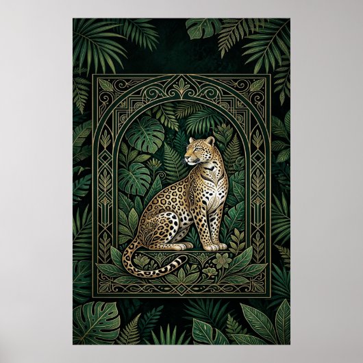 Boho Leopard Botanical Poster | Gold Line Art (Voorkant)