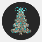 Boho Leopard Christmas Tree Cheetah Print Coquette Ronde Sticker (Voorkant)