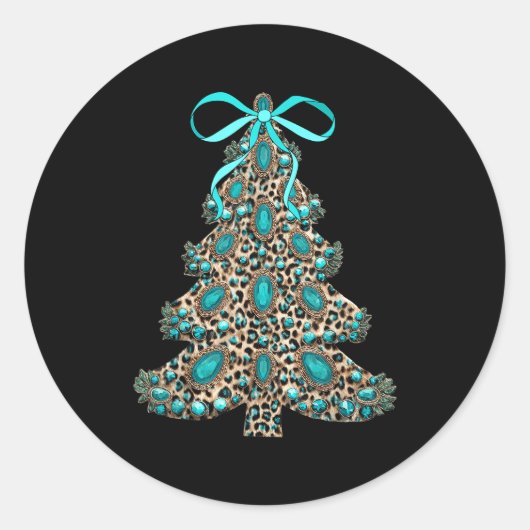 Boho Leopard Christmas Tree Cheetah Print Coquette Ronde Sticker (Voorkant)