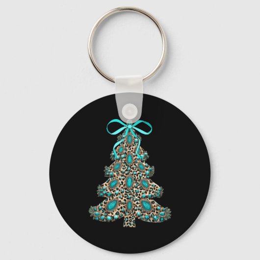 Boho Leopard Christmas Tree Cheetah Print Coquette Sleutelhanger (Voorkant)