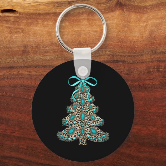 Boho Leopard Christmas Tree Cheetah Print Coquette Sleutelhanger (Voorkant)