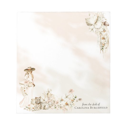 Boho Leopard | Lady Floral Vrijgezellenfeest Favor Notitieblok (Voorkant)