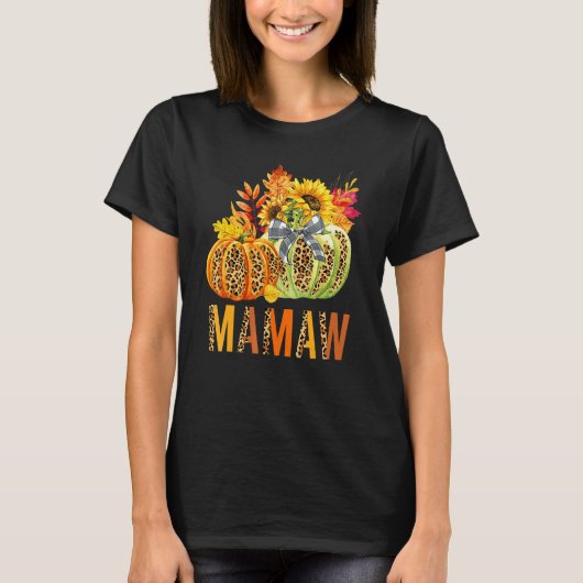 Boho Leopard Pumpkins Mamaw Fall Leaves Autumn Tha T-shirt (Voorkant)