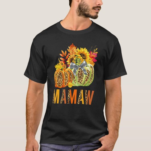Boho Leopard Pumpkins Mamaw Fall Leaves Autumn Tha T-shirt (Voorkant)