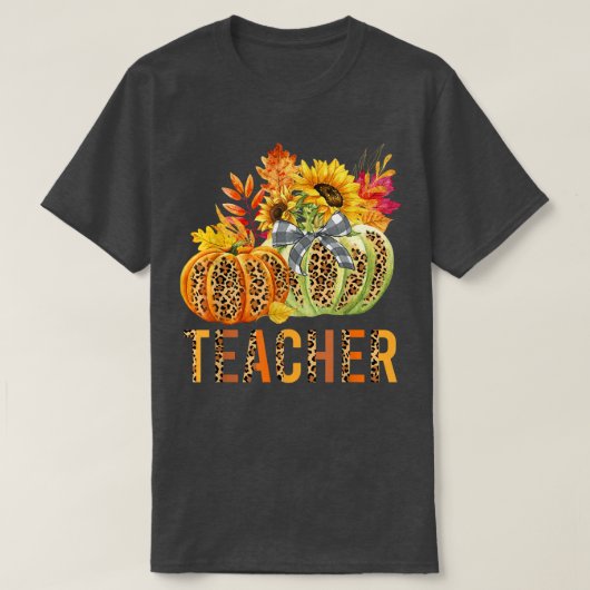 Boho Leopard Pumpkins Teacher Herfst Autumn Thanks T-shirt (Design voorkant)