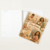 Boho-leraren lopen op koffie en geduld planner (Display)