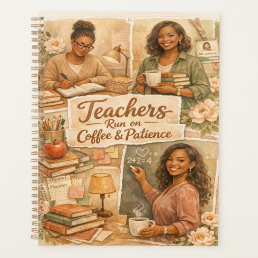 Boho-leraren lopen op koffie en geduld planner (Voorkant)