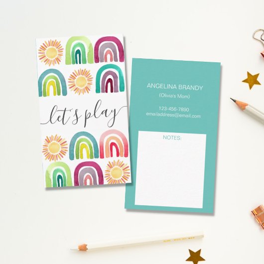 Boho Let's Play Rainbow & Suns Playdate mama Contactkaartje