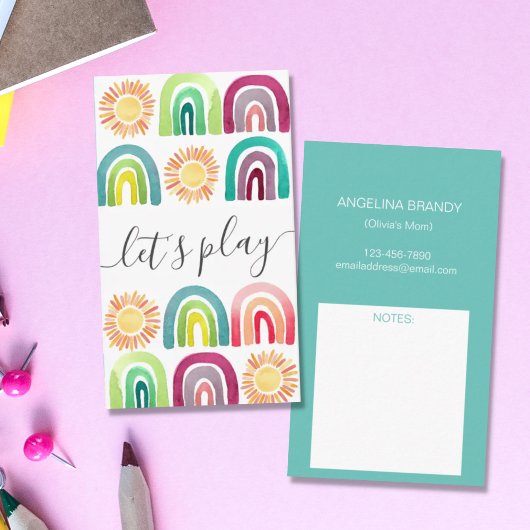 Boho Let's Play Rainbow & Suns Playdate mama Contactkaartje