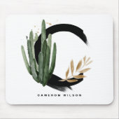 Boho Letter C Monogram Waterverf Tropische Cactus Muismat (Voorkant)