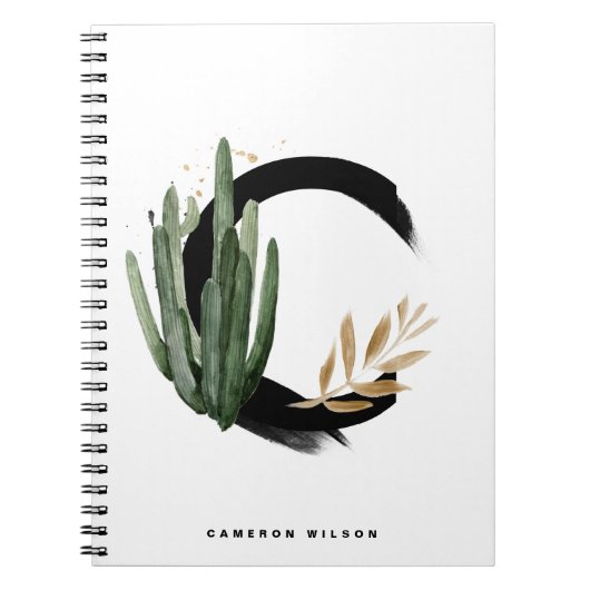 Boho Letter C Monogram Waterverf Tropische Cactus Notitieboek (Voorkant)