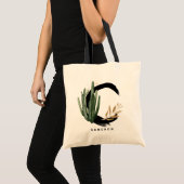 Boho Letter C Monogram Waterverf Tropische Cactus Tote Bag (Voorkant (product))