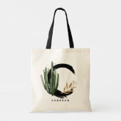 Boho Letter C Monogram Waterverf Tropische Cactus Tote Bag (Achterkant)