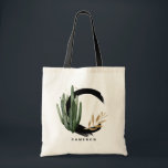 Boho Letter C Monogram Waterverf Tropische Cactus Tote Bag<br><div class="desc">letter C monogram canvas tas met waterverf cactus,  faux goudfolie bladeren en zwarte waterverf borstelaccenten. Pas deze tropische monogram canvas tas aan door jouw naam of andere details toe te voegen. Deze boho letter C monogrammed canvas tas zal perfect zijn als geschenk. Andere brieven zijn beschikbaar.</div>