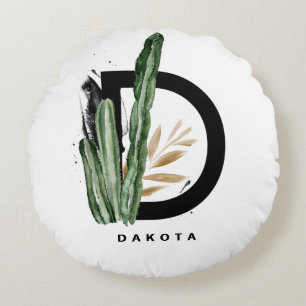 Boho Letter D Monogram   Monogram tropische cactus Rond Kussen