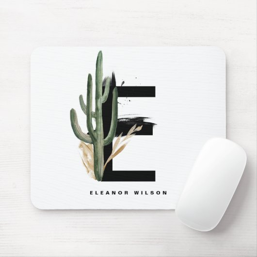 Boho Letter E Monogram | Monogram tropische cactus Muismat (Met muis)