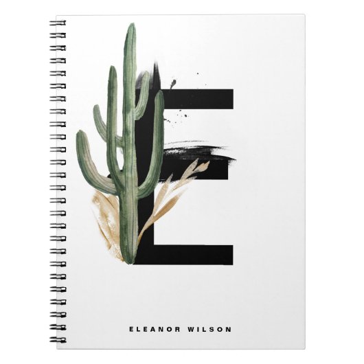 Boho Letter E Monogram | Monogram tropische cactus Notitieboek (Voorkant)