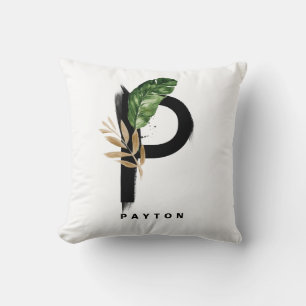 Boho Letter P Monogram Palm laat tropisch Kussen