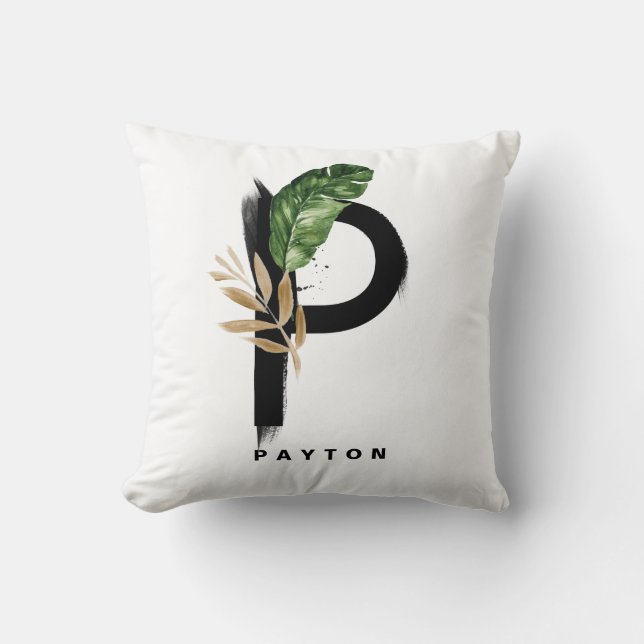 Boho Letter P Monogram Palm laat tropisch Kussen (Voorkant)