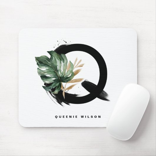 Boho Letter Q Monogram Tropisch Monstera Leaf Muismat (Met muis)