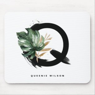 Boho Letter Q Monogram Tropisch Monstera Leaf Muismat