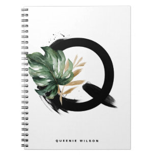 Boho Letter Q Monogram Tropisch Monstera Leaf Notitieboek