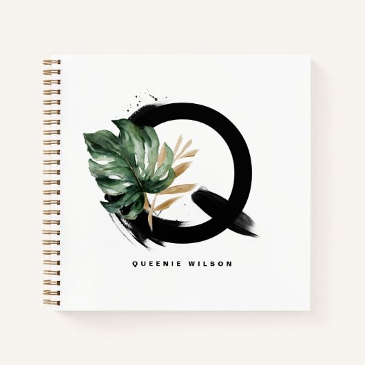 Boho Letter Q Monogram Tropische Monstera Leaves Notitieboek (Voorkant)