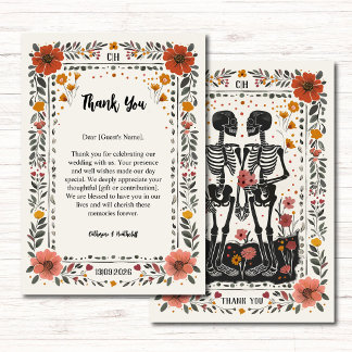 Boho Letterpress stijl skelet tarot bruiloft Bedankkaart