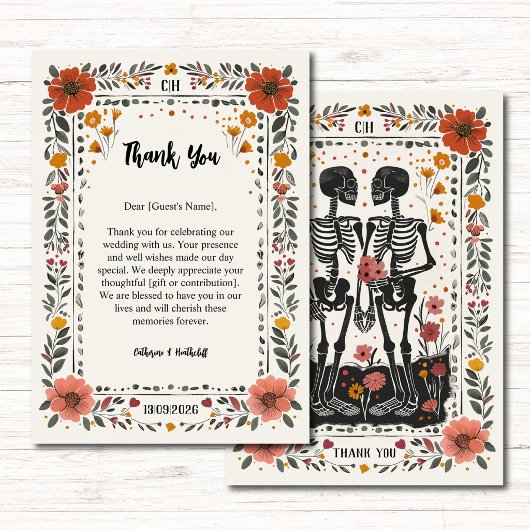 Boho Letterpress stijl skelet tarot bruiloft Bedankkaart