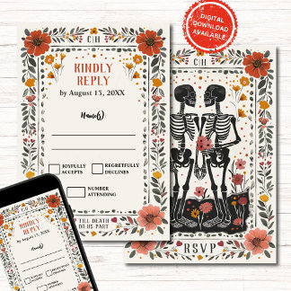 Boho Letterpress Stijl Skelet Tarot Trouw RSVP Kaart