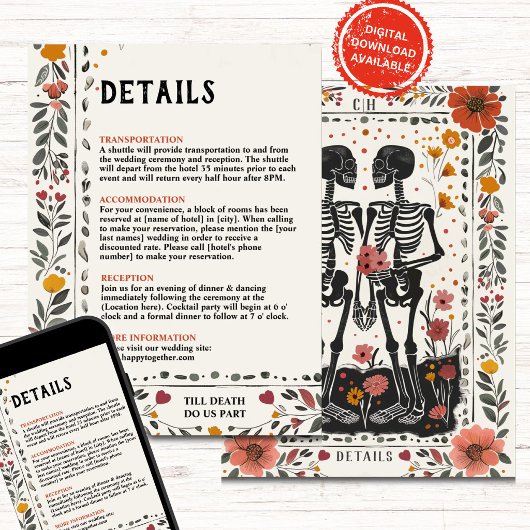Boho Letterpress Style Skeleton Tarot Details Kaart