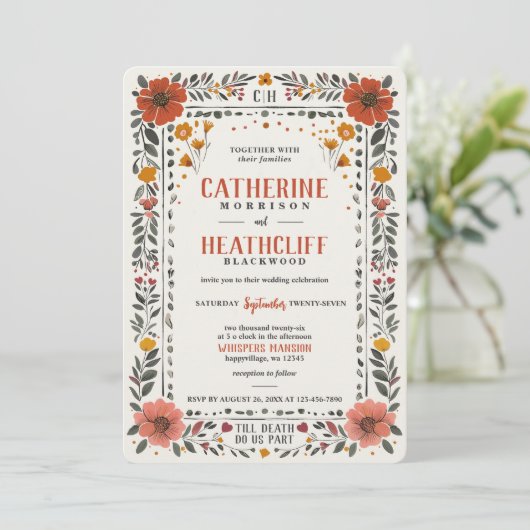 Boho Letterpress Style Skeleton Tarot Wedding Kaart (Staand voorkant)
