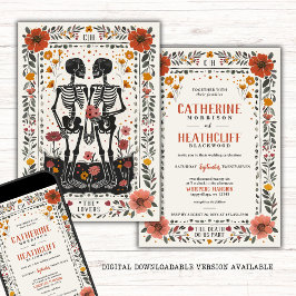 Boho Letterpress Style Skeleton Tarot Wedding Kaart