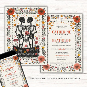 Boho Letterpress Style Skeleton Tarot Wedding Kaart