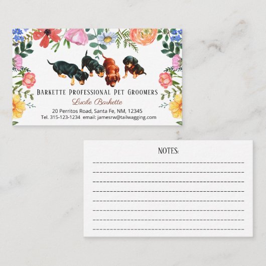 Boho Leuke Dachshund Pet Grooming Wildbloemen Visitekaartje (Voorkant / Achterkant)