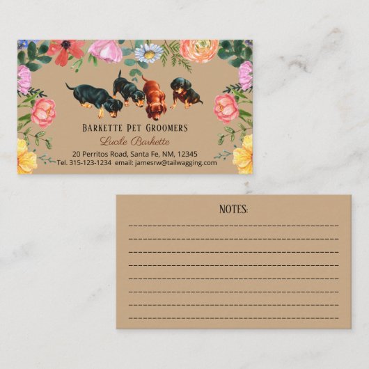 Boho Leuke Dachshund Pet Grooming Wildflower Kraft Visitekaartje (Voorkant / Achterkant)
