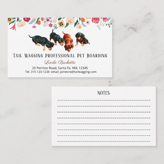 Boho Leuke Dachshund Pups Pet Boarding Floral Visitekaartje (Voorkant / Achterkant)