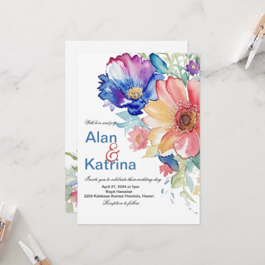 Boho Levendige Bloemen Uitnodiging (Voorkant / Achterkant in situ)