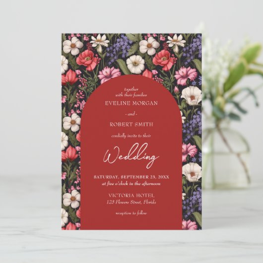 Boho levendige kleurrijke wilde bloemen kaart (Staand voorkant)