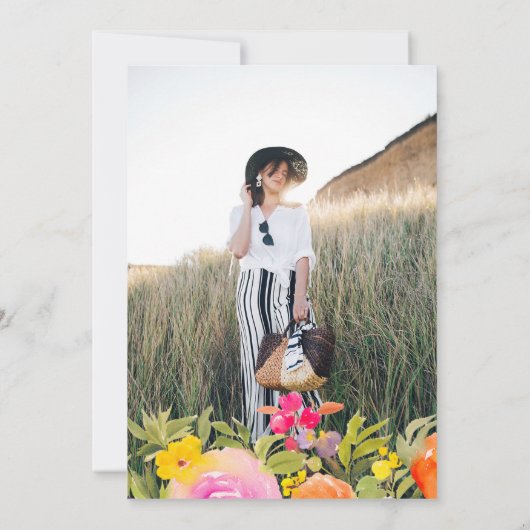 Boho levendige tuin waterverf bloemen afstuderen kaart (Achterkant)