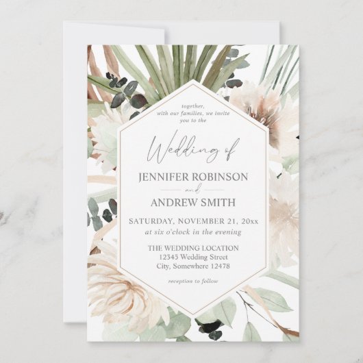 Boho LG Tekst Eucalyptus Palm Leaf Floral Wedding  Kaart (Voorkant)
