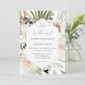 Boho LG Tekst Eucalyptus Palm Leaf Floral Wedding  Kaart (Staand voorkant)